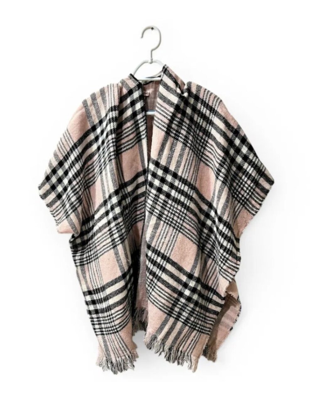 Juicy Couture Soft Pink and Black Plaid Poncho Wrap